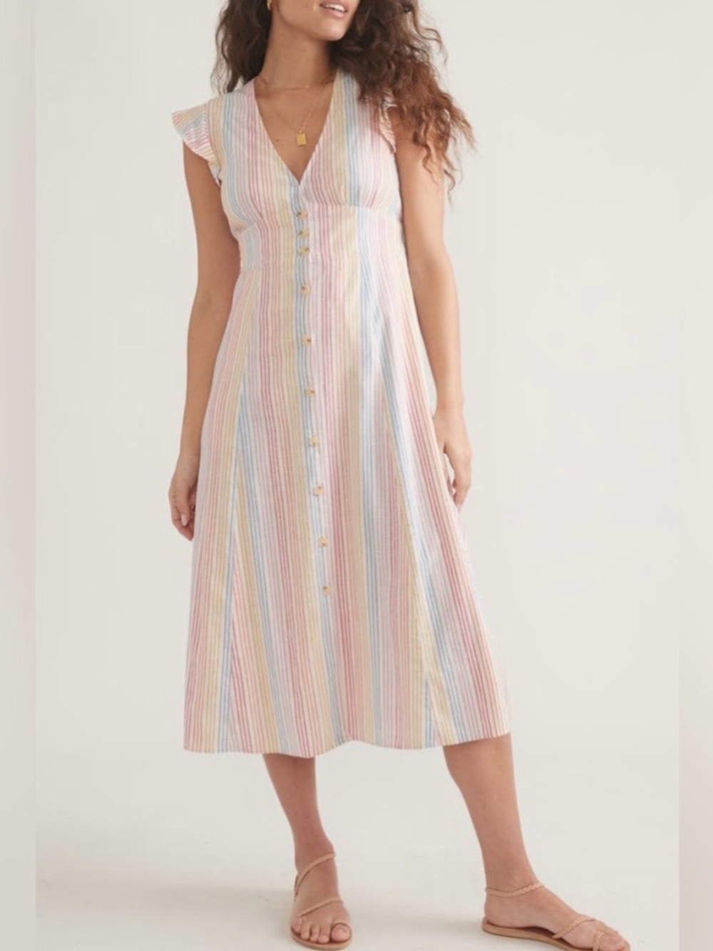 MARINE LAYER Camila Stripe Button Front Midi Dress DRESS size XS
